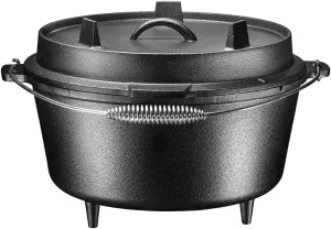 Bruntmor Round Cast Iron Pot Pre-Seasoned 3 Legged Dutch Oven Pot with Lid, 8.5-Quart with Metal spring Handle Cast Iron Skillet | Campfire Cooking Equipment | Cast Iron Cauldron | Enameled Cast Iron