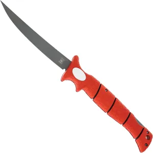 BUBBA 7" Tapered Flex Folding Knife with Non-Slip Grip Handle, Offset Full Tang Stainless Steel Blade, Lanyard Hole and Synthetic Sheath for Fishing