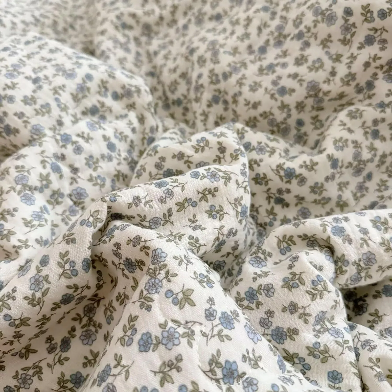 BuLuTu Cotton Muslin Toddler Blanket Blue Floral Print Kids Quilts for Crib Cot Soft Lightweight Boys Girls Comforter for All Seasons, Machine Washable, 47x59 Inches