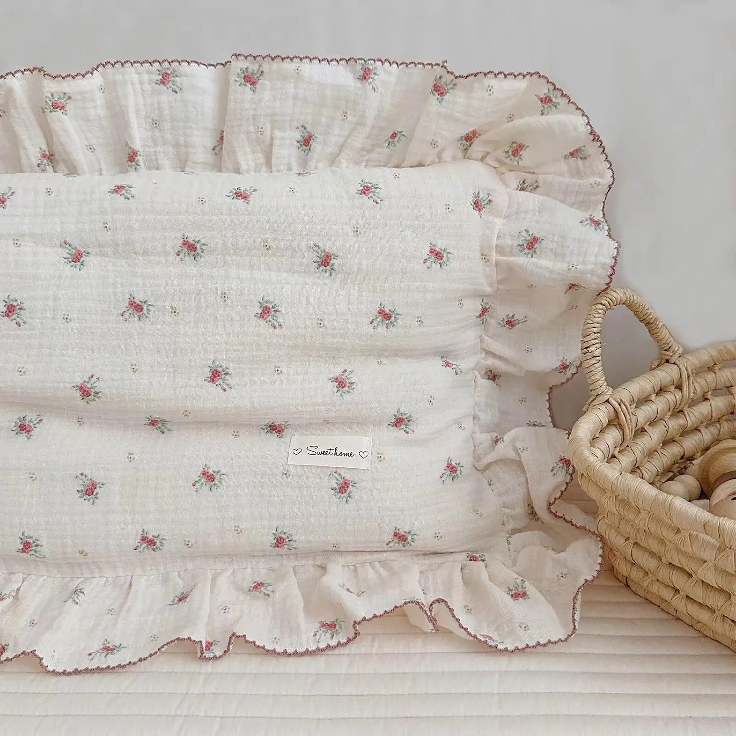 BuLuTu Toddler Pillowcase Cotton Muslin Kids Pillow Cases Enveloped Soft Breathable Children Teens Pillow Cover for Sleeping Traveling, Standard Size Pillow Protector, 1 Piece,Berry Pattern, 28"x18"