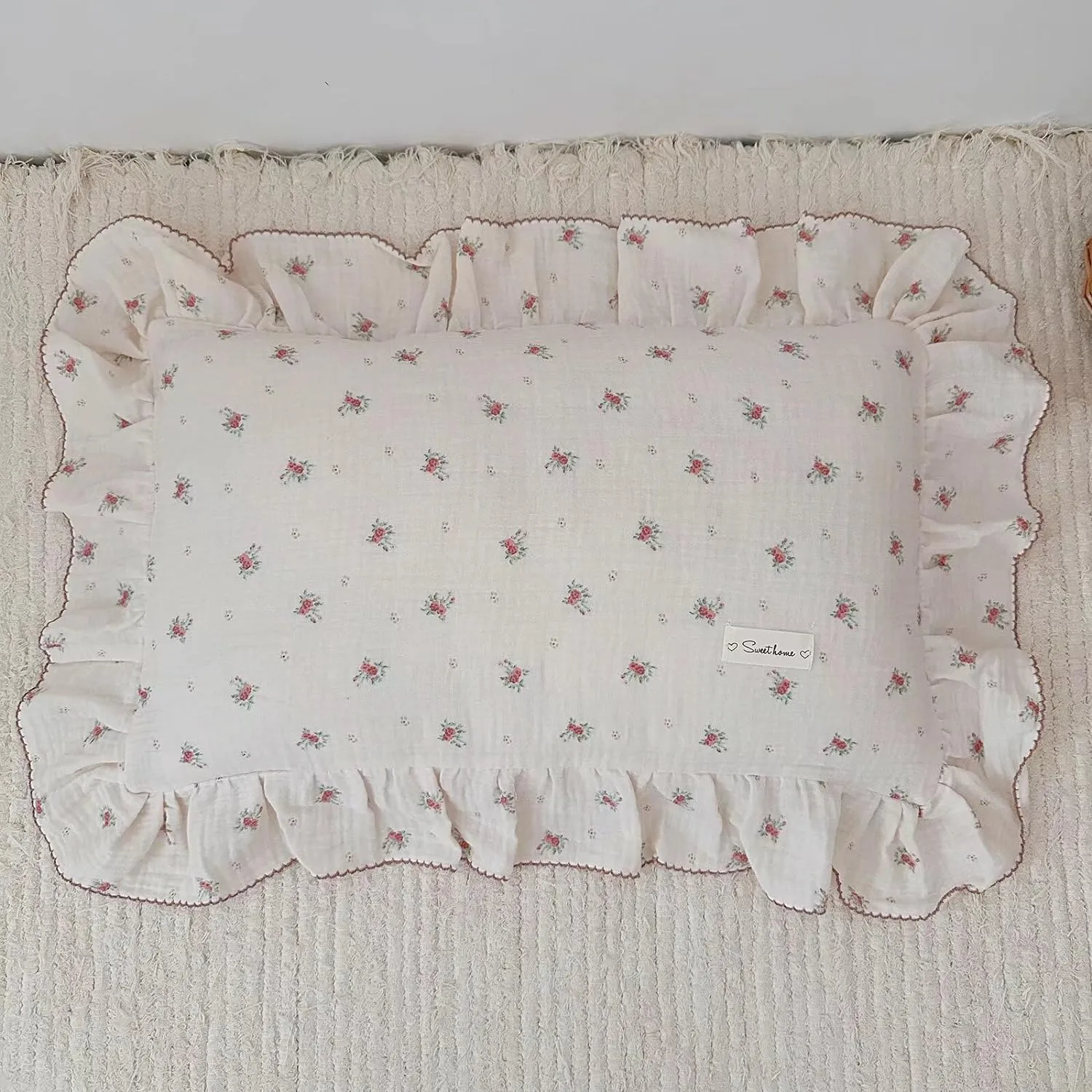 BuLuTu Toddler Pillowcase Cotton Muslin Kids Pillow Cases Enveloped Soft Breathable Children Teens Pillow Cover for Sleeping Traveling, Standard Size Pillow Protector, 1 Piece,Berry Pattern, 28"x18"