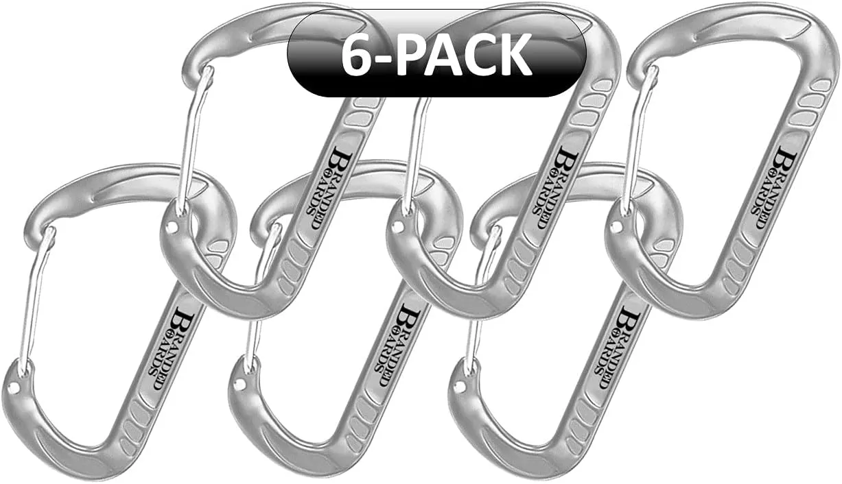 Bushcraft Aluminum Carabiner Wire Gate Spring Snap Clip Link Hooks. Black or Silver, 6-Packs or 12-Packs