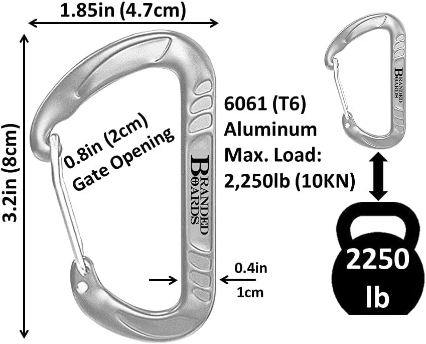 Bushcraft Aluminum Carabiner Wire Gate Spring Snap Clip Link Hooks. Black or Silver, 6-Packs or 12-Packs