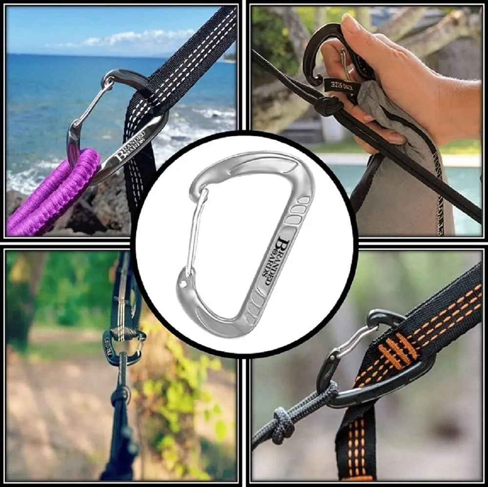Bushcraft Aluminum Carabiner Wire Gate Spring Snap Clip Link Hooks. Black or Silver, 6-Packs or 12-Packs