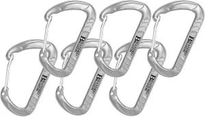 Bushcraft Aluminum Carabiner Wire Gate Spring Snap Clip Link Hooks. Black or Silver, 6-Packs or 12-Packs