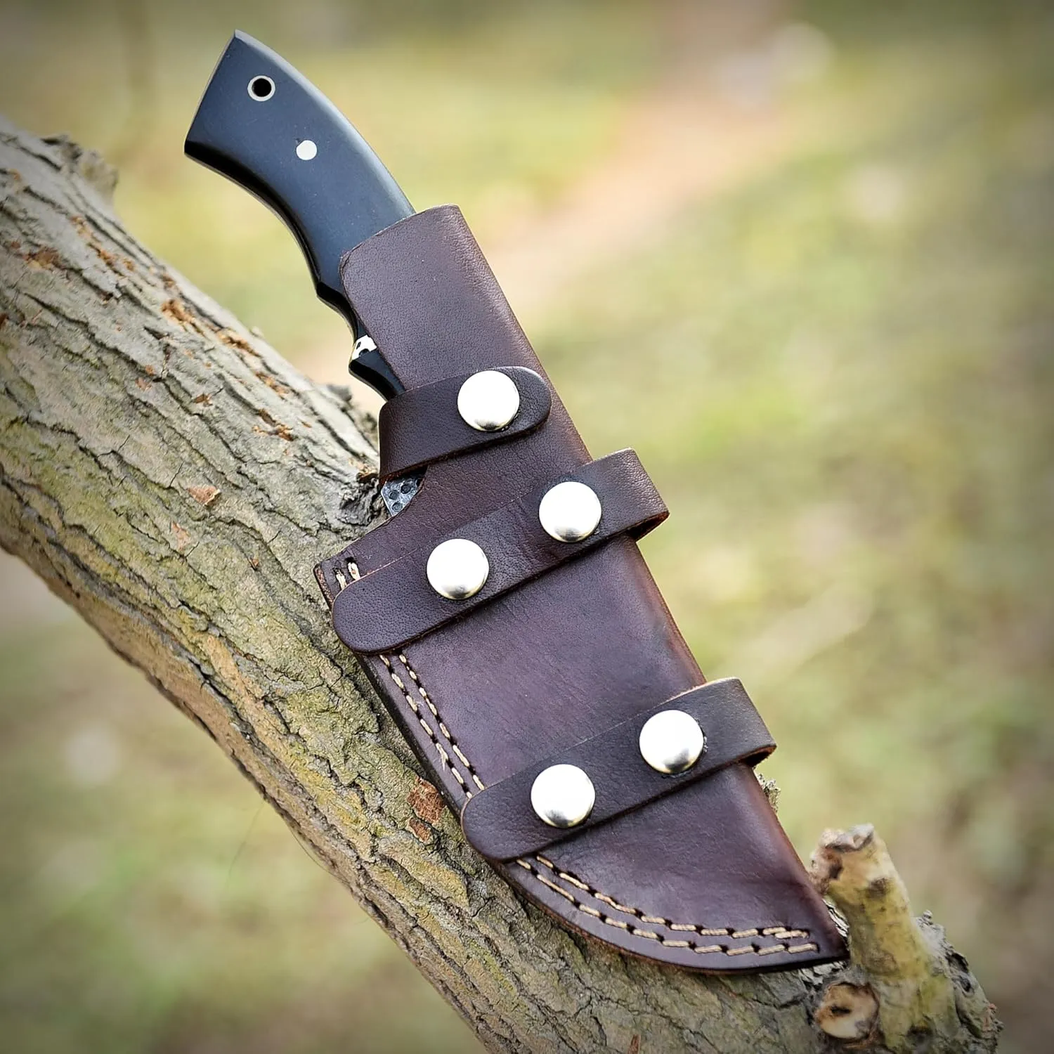 Bushcraft Tracker Knife with Black Carbon Steel Blade & Leather Sheath – Knife with Micarta Handle for Unrivaled Camping Performance & Outdoor Hunting Tool - Gift for Men