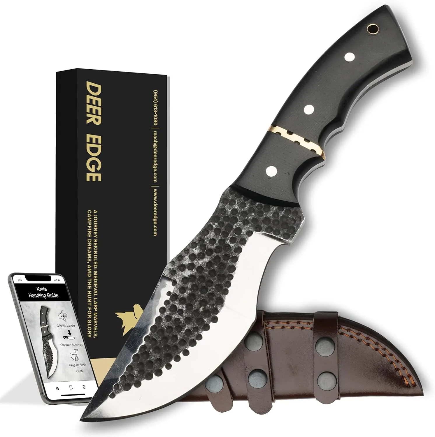 Bushcraft Tracker Knife with Black Carbon Steel Blade & Leather Sheath – Knife with Micarta Handle for Unrivaled Camping Performance & Outdoor Hunting Tool - Gift for Men