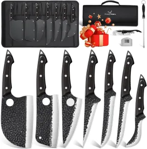 Butcher Knife Set for Meat Cutting, 18PCS Professional Serbian Chef Knife Set with Bag, Hand Forged Viking Kitchen Knife Set, Boning Knife Set for Meat Trimming, Father's Day Gift