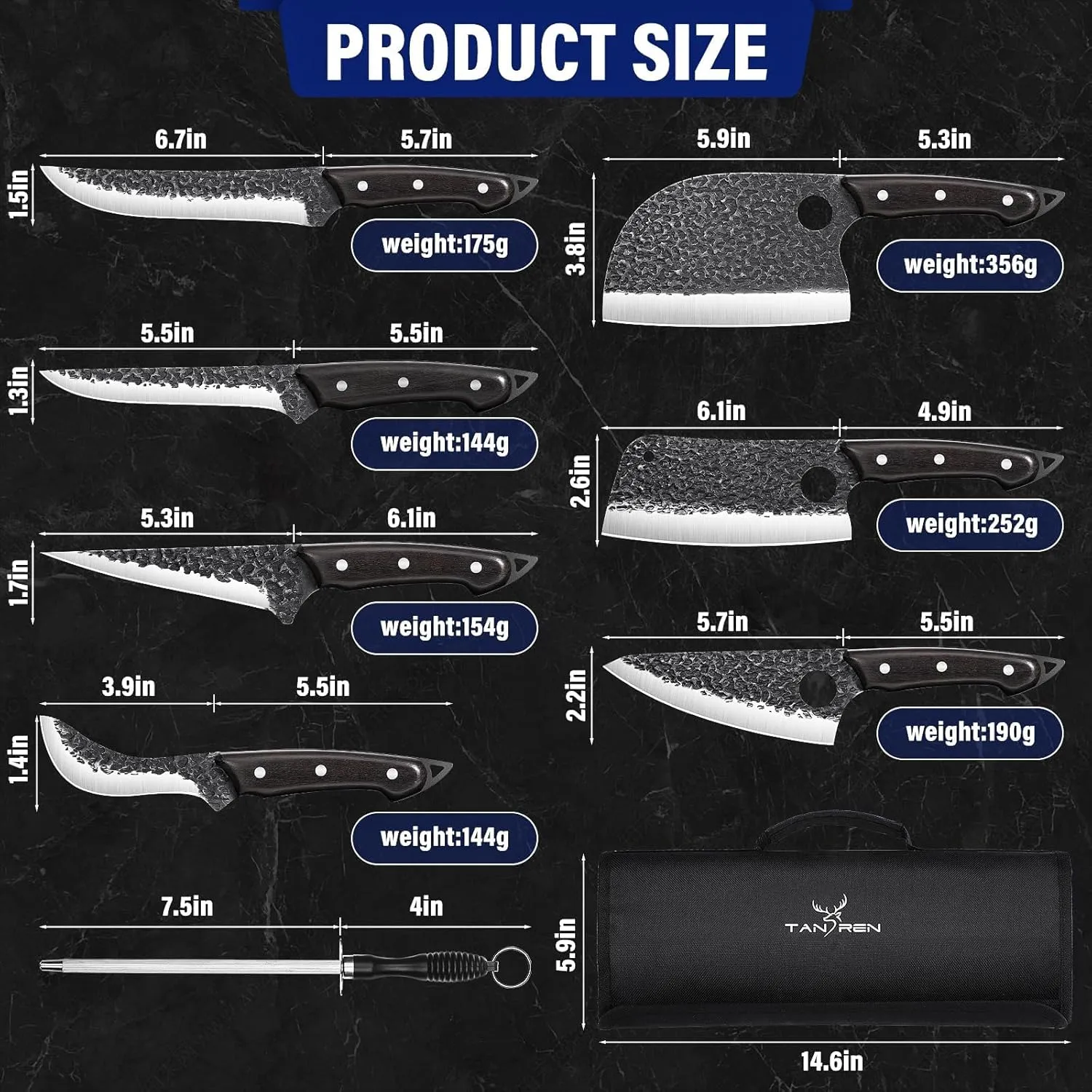 Butcher Knife Set for Meat Cutting, 18PCS Professional Serbian Chef Knife Set with Bag, Hand Forged Viking Kitchen Knife Set, Boning Knife Set for Meat Trimming, Father's Day Gift