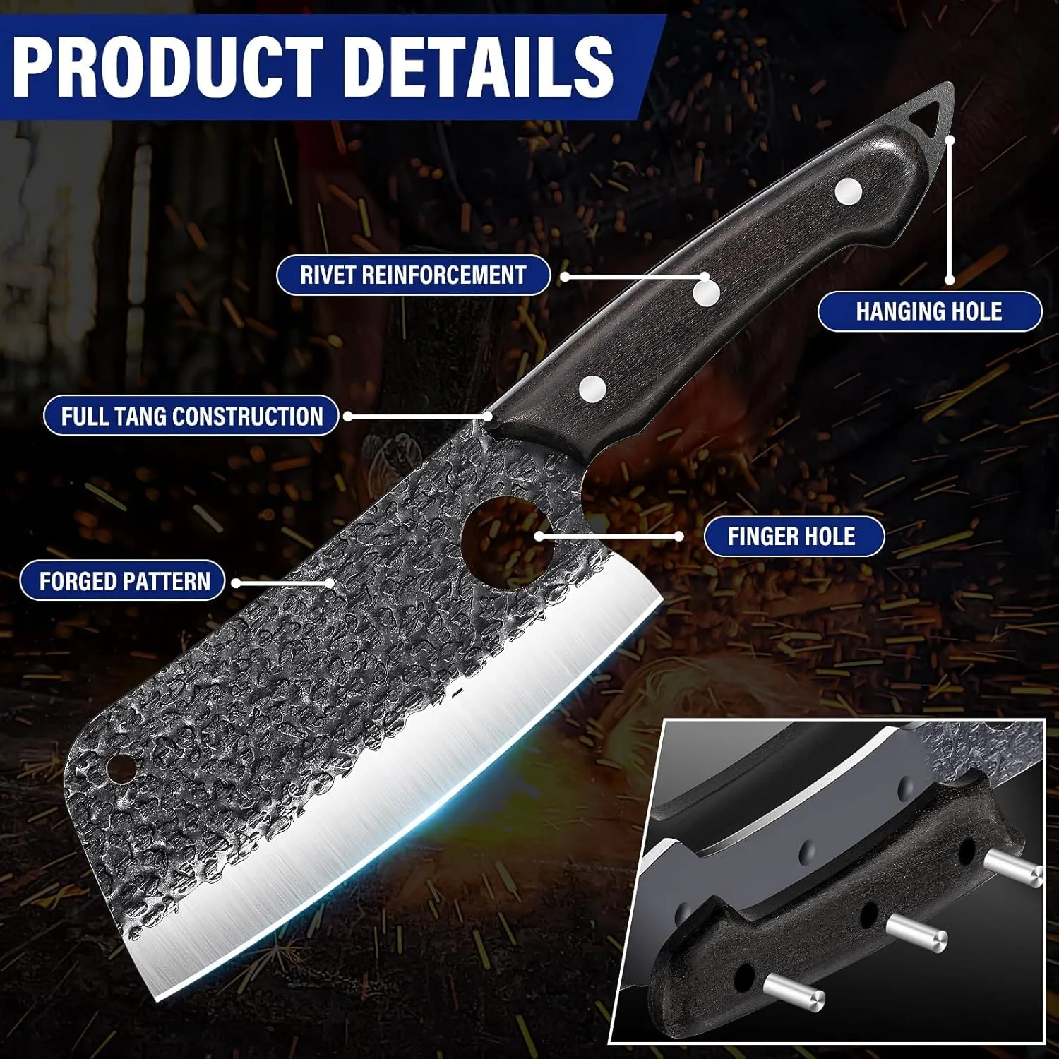 Butcher Knife Set for Meat Cutting, 18PCS Professional Serbian Chef Knife Set with Bag, Hand Forged Viking Kitchen Knife Set, Boning Knife Set for Meat Trimming, Father's Day Gift