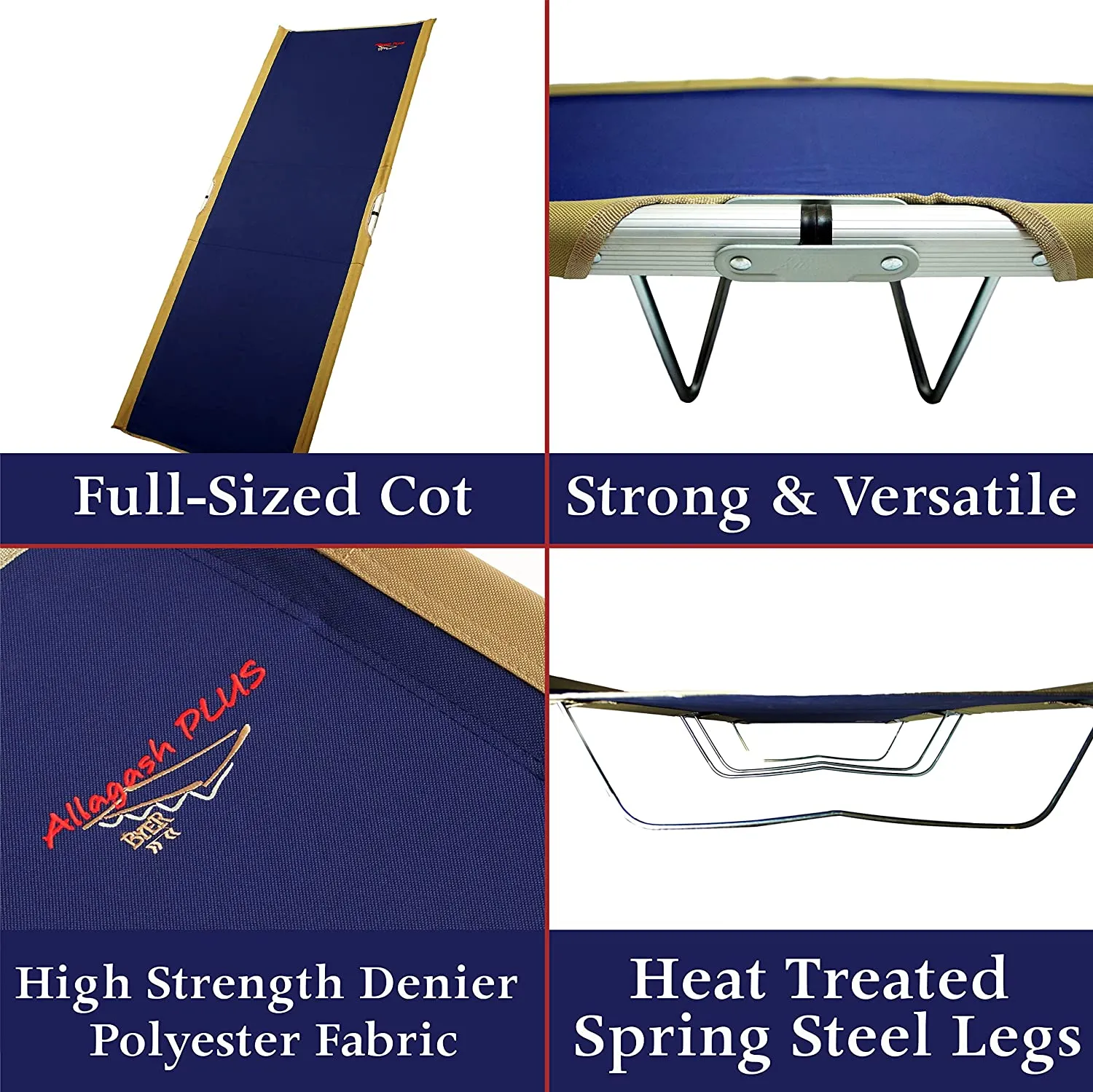 BYER OF MAINE, Allagash Plus, Cot, 76" L X 30" W X 8" H, Lightweight Cot, Extra Wide, Camping Cots Adult, Holds up to 250lbs, Portable Camping Cot