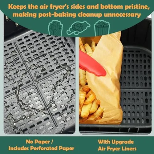 BYKITCHEN Large Air Fryer Liners, Set of 100, 10 Inch Square Air Fryer Liners, XL Air Fryer Disposable Paper Liner, Compatible with Corsori, Ninja, Gourmia Air Fryer and More