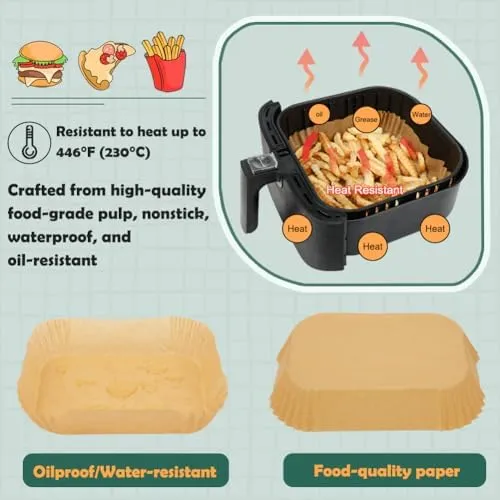 BYKITCHEN Large Air Fryer Liners, Set of 100, 10 Inch Square Air Fryer Liners, XL Air Fryer Disposable Paper Liner, Compatible with Corsori, Ninja, Gourmia Air Fryer and More