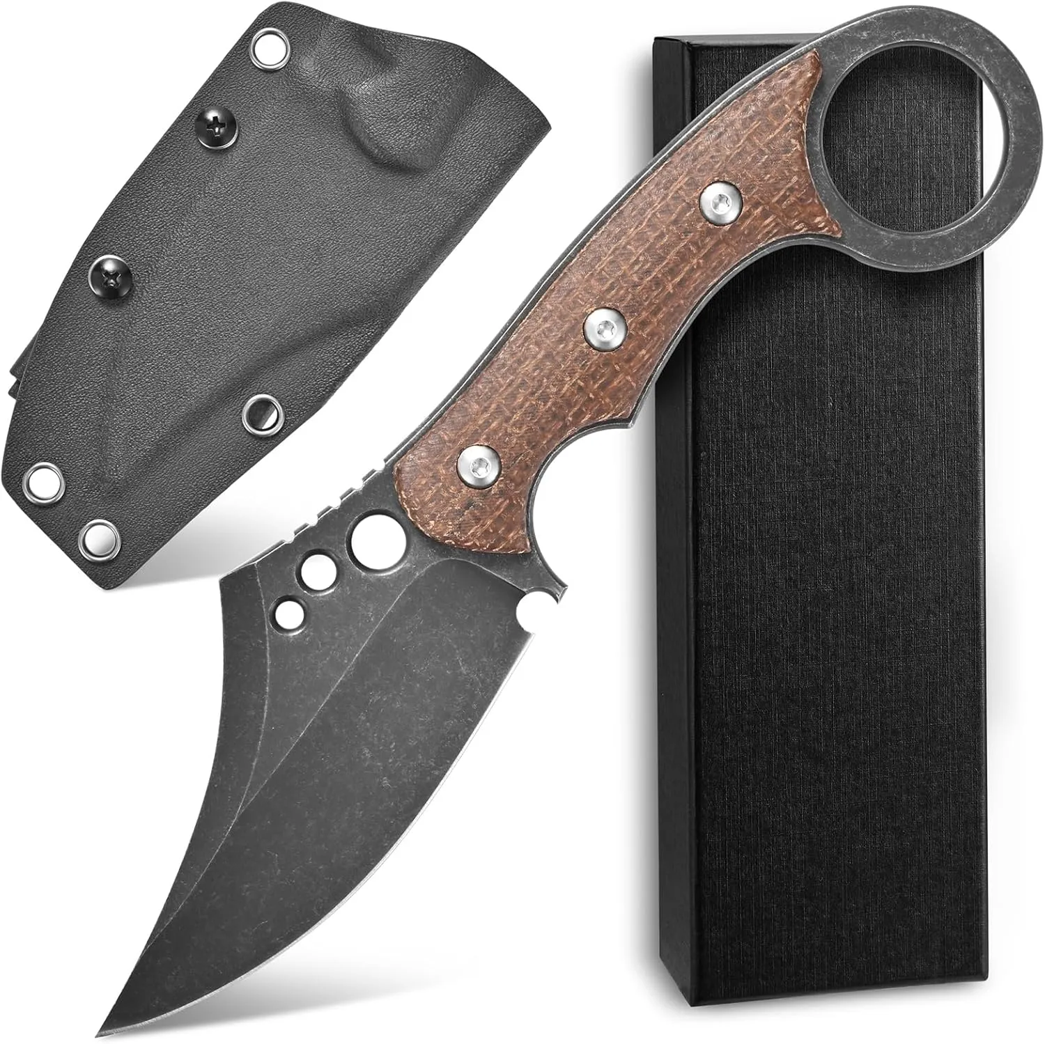 C1116 Fixed Blade Knife,D2 Steel Blade  Micarta Handle Outdoor Survival Camping Claw Knife with Kydex Sheaths(Brown) …