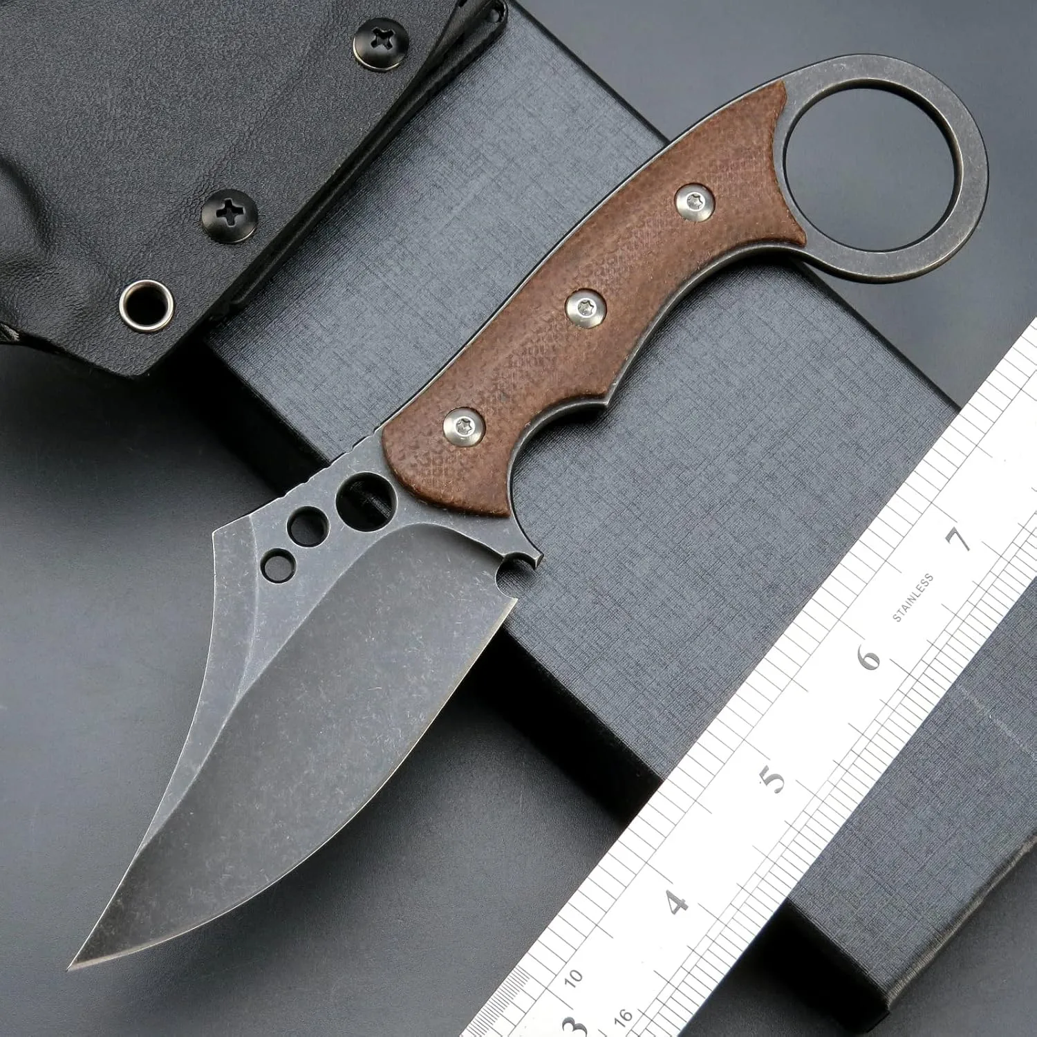 C1116 Fixed Blade Knife,D2 Steel Blade  Micarta Handle Outdoor Survival Camping Claw Knife with Kydex Sheaths(Brown) …