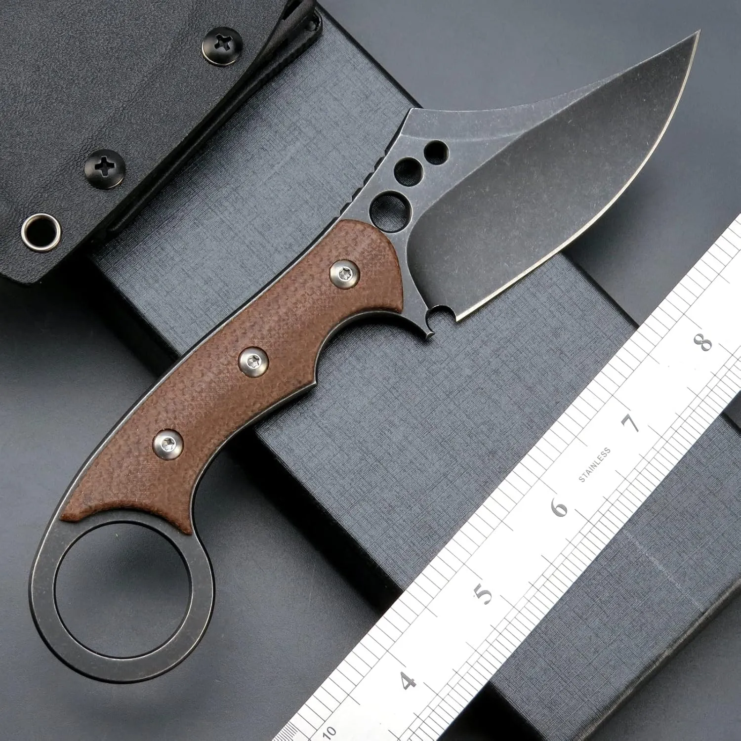 C1116 Fixed Blade Knife,D2 Steel Blade  Micarta Handle Outdoor Survival Camping Claw Knife with Kydex Sheaths(Brown) …