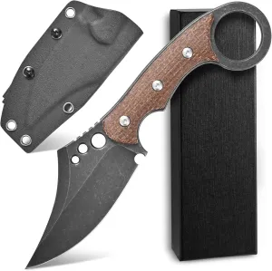 C1116 Fixed Blade Knife,D2 Steel Blade  Micarta Handle Outdoor Survival Camping Claw Knife with Kydex Sheaths(Brown) …