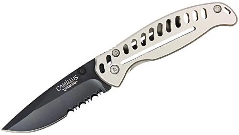 Camillus EDC3 6.75" Partially Serrated Folding Knife Tactical Pocket Knife, Silver/Black (19166)
