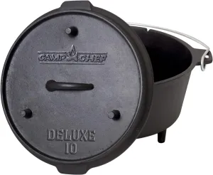 Camp Chef Deluxe 10 Dutch Oven - Cast Iron Dutch Oven with Lid & Lid Lifter for Indoor & Outdoor Cooking - 6 Quarts
