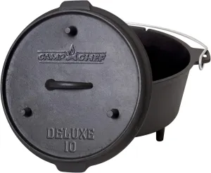 Camp Chef Deluxe 10 Dutch Oven - Cast Iron Dutch Oven with Lid & Lid Lifter for Indoor & Outdoor Cooking - 6 Quarts