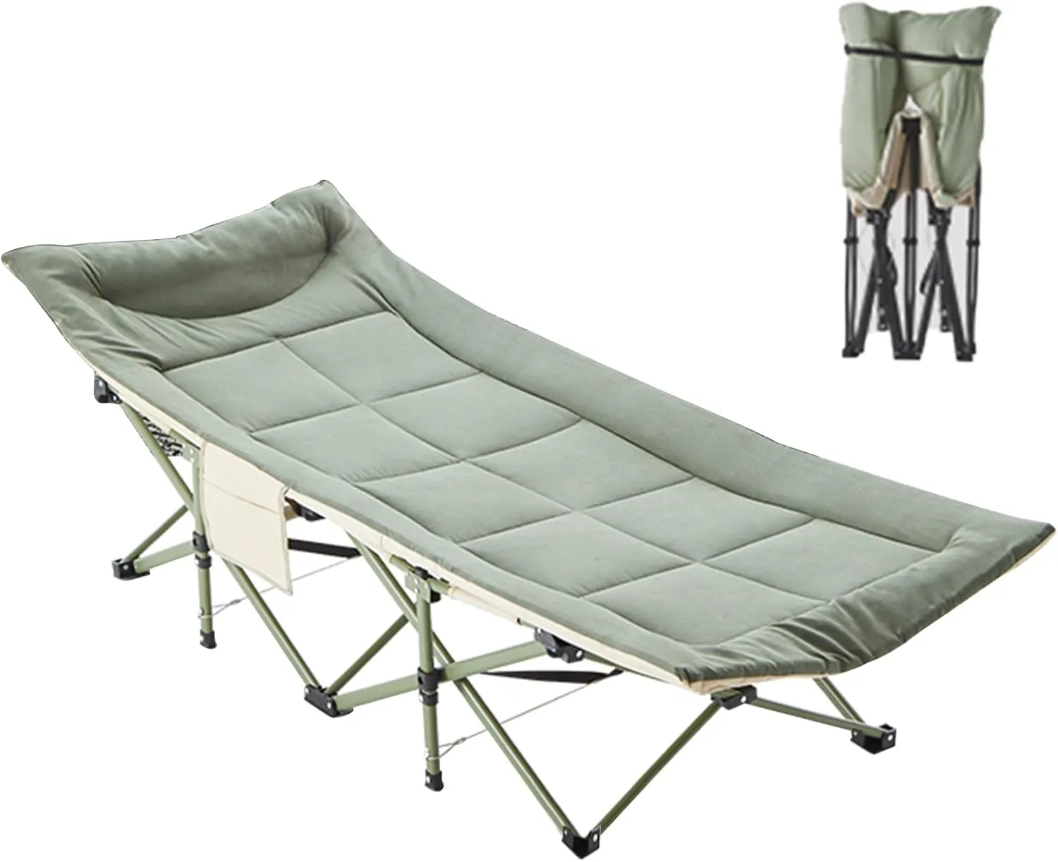 Camp Cots for Adults XL Heavy Duty Wide Folding Camping Cot with Side Pocket, Sleeping Cots for Adults 74" L x 27" W x 14" H for Camping Tent Office Sleep Over(Green)
