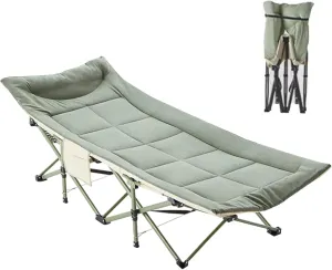 Camp Cots for Adults XL Heavy Duty Wide Folding Camping Cot with Side Pocket, Sleeping Cots for Adults 74" L x 27" W x 14" H for Camping Tent Office Sleep Over(Green)