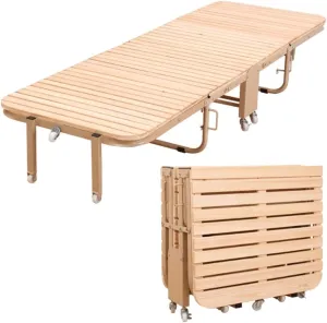 Camping Cot Bed Solid Wood Folding Camping Cots for Adults Heavy Duty, 28" - 33" Extra Wide Sturdy Portable Sleeping Cot for Camp Office Use Comfortable for Outdoor&Indoor (Color : Natural)