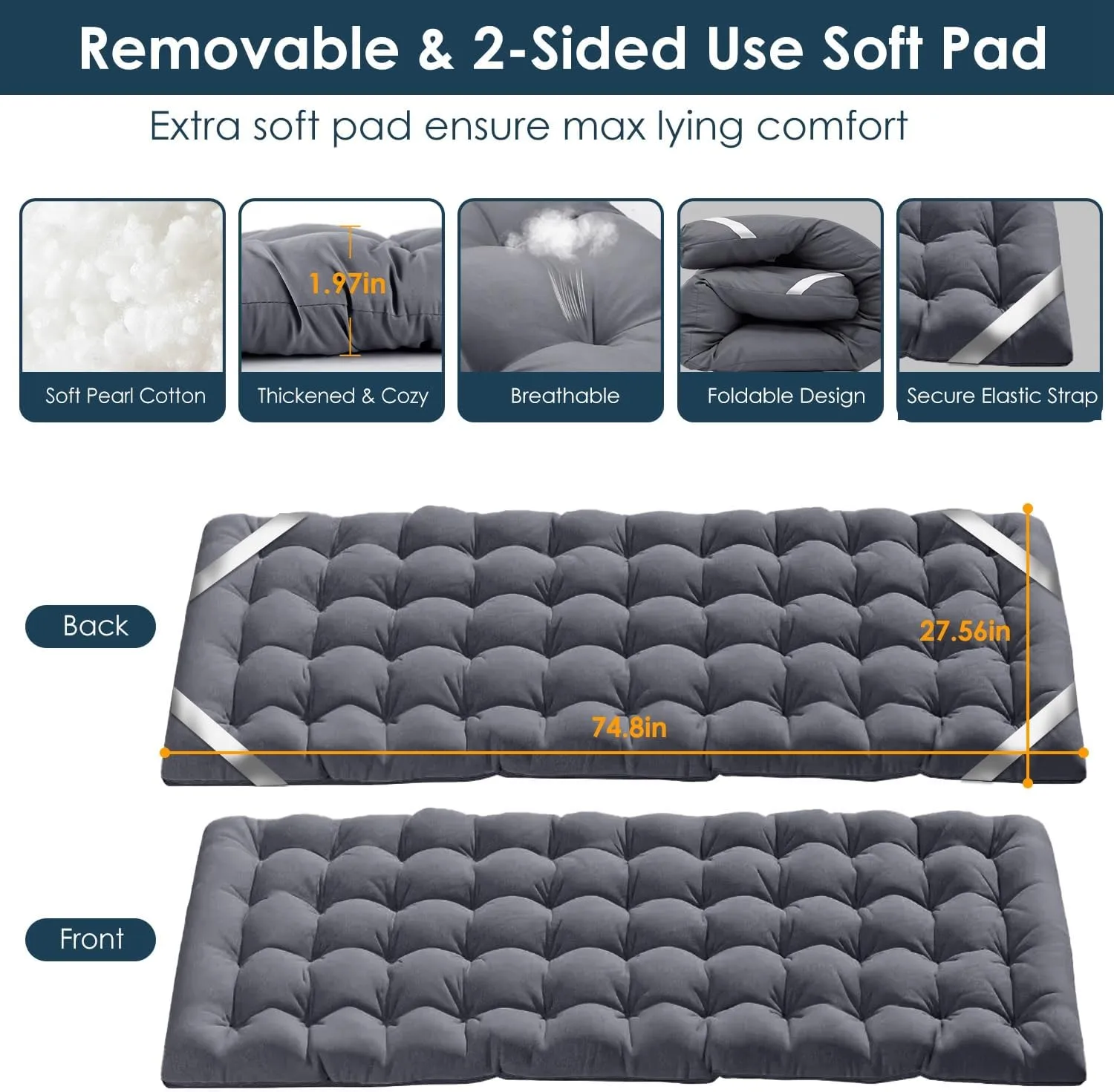 Camping Cot, Foldable Cot Bed with 2-Sided Soft Pad, Portable Folding Sleeping Cot with Portable Storage Bag for Camping Tent Office Travel Naps (Grey)