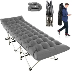 Camping Cot, Foldable Cot Bed with 2-Sided Soft Pad, Portable Folding Sleeping Cot with Portable Storage Bag for Camping Tent Office Travel Naps (Grey)