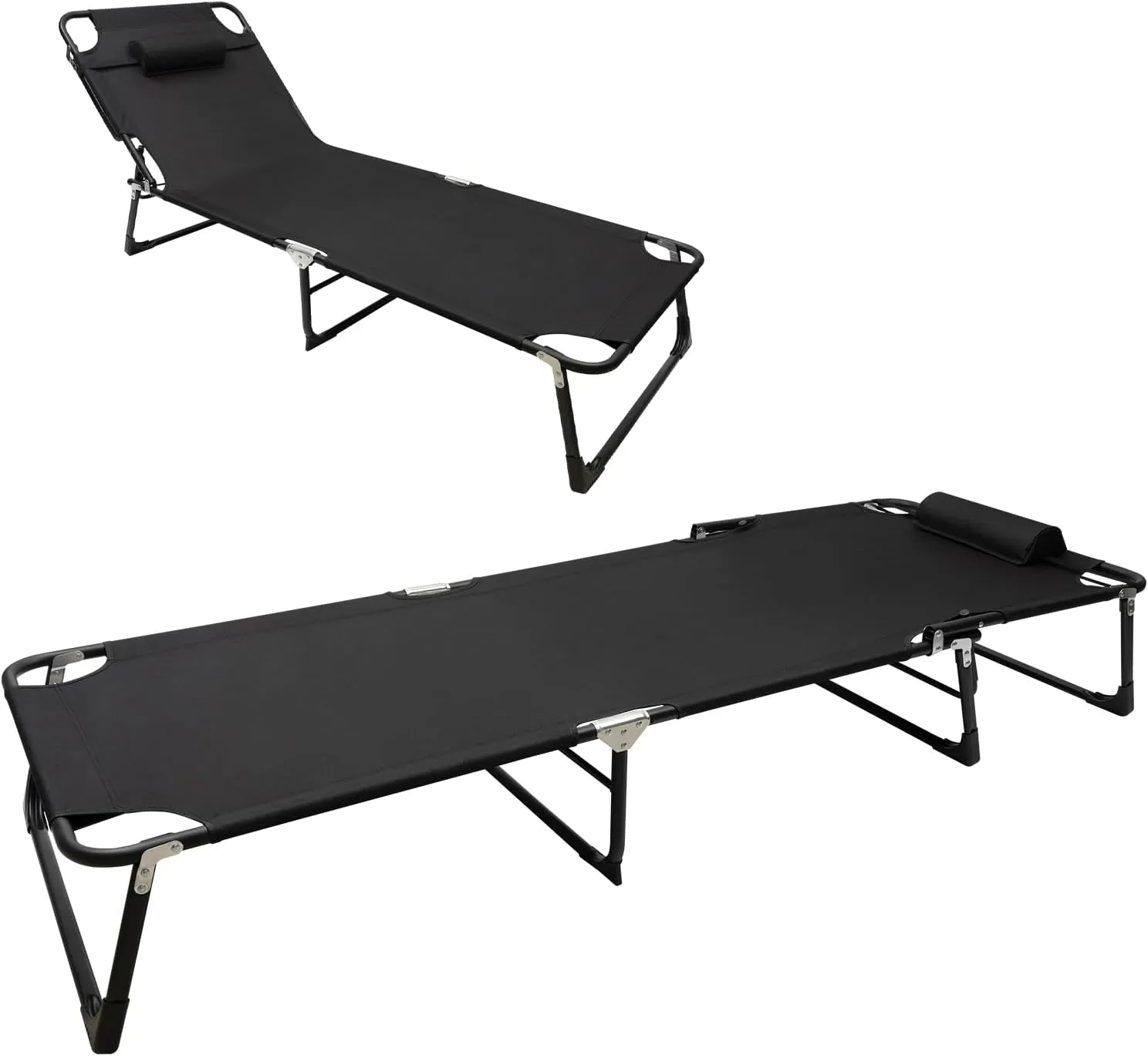 Camping Cot, Folding Outdoor Portable Lounge Chair Sleeping Cots Bed, Adjustable Camping Cot for Camping, Hiking, Traveling, Office Nap and Beach Vacation, Black