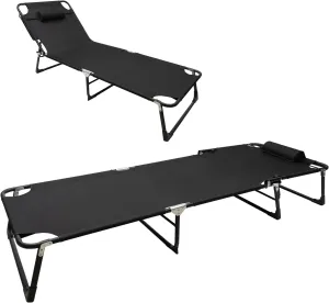 Camping Cot, Folding Outdoor Portable Lounge Chair Sleeping Cots Bed, Adjustable Camping Cot for Camping, Hiking, Traveling, Office Nap and Beach Vacation, Black