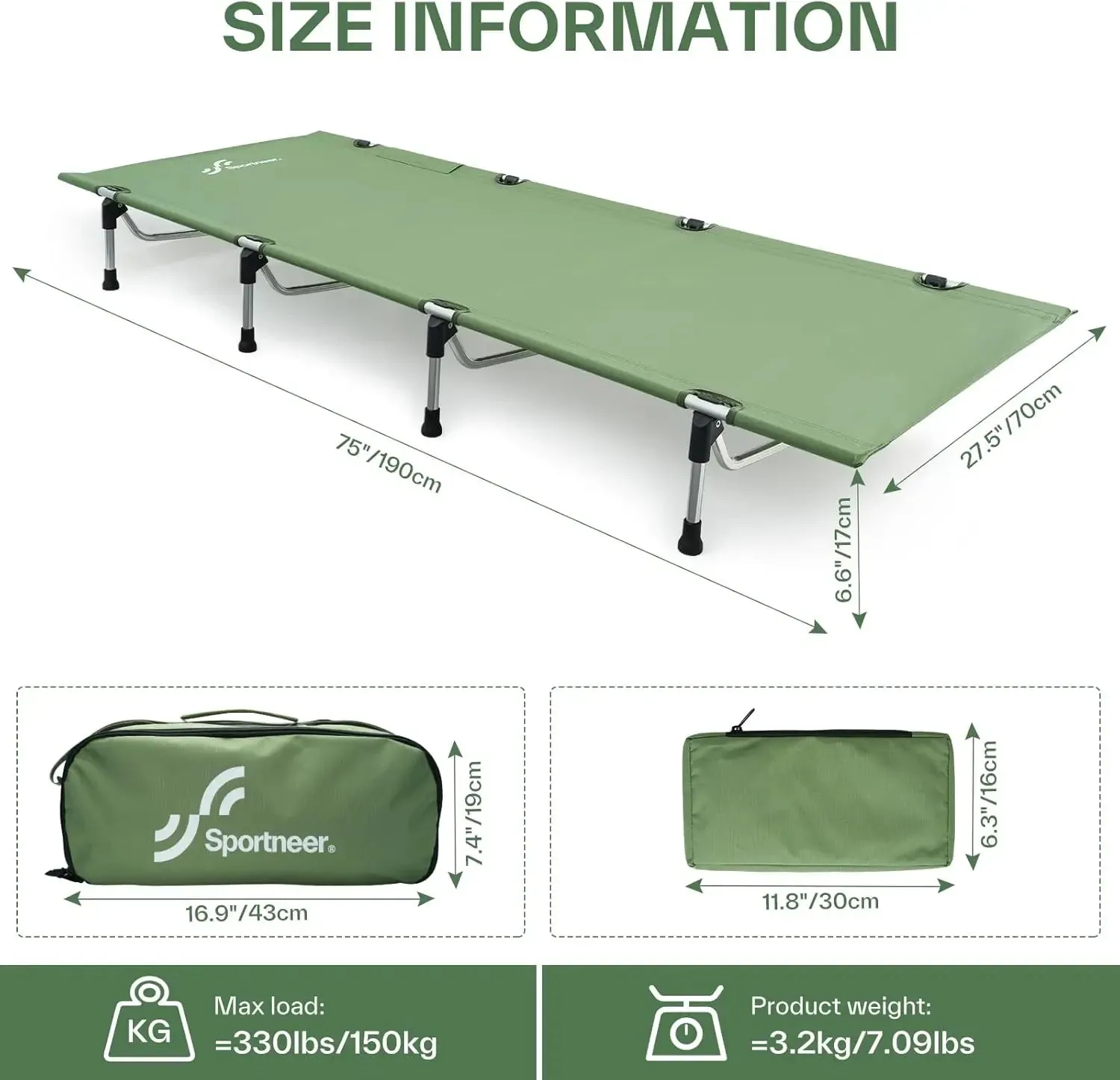 Camping Cot Folding Portable Lightweight Bed for Adults