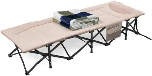 Camping Cot for Adults with Cushion and Pillow, Folding Cot for Room Camp Office Use with Blanket, Outdoor Cot Bed for Traveling Supports 200 Kg/440 Lbs