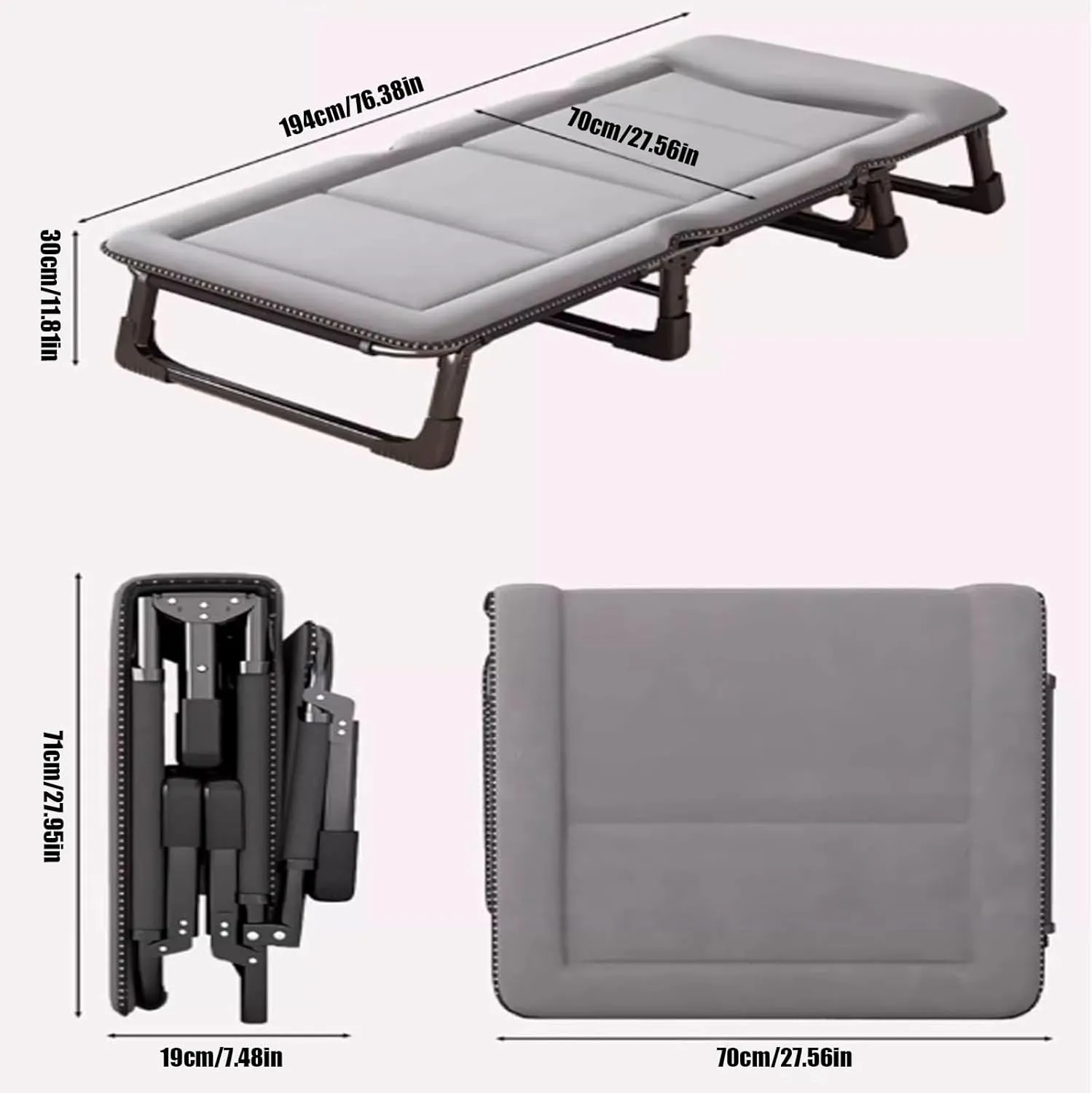 Camping Cot for Adults with Cushion and Pillow, Portable Comfortable Folding Bed for Sleeping, Extra Wide Sturdy, Holds Up to 440 Lbs