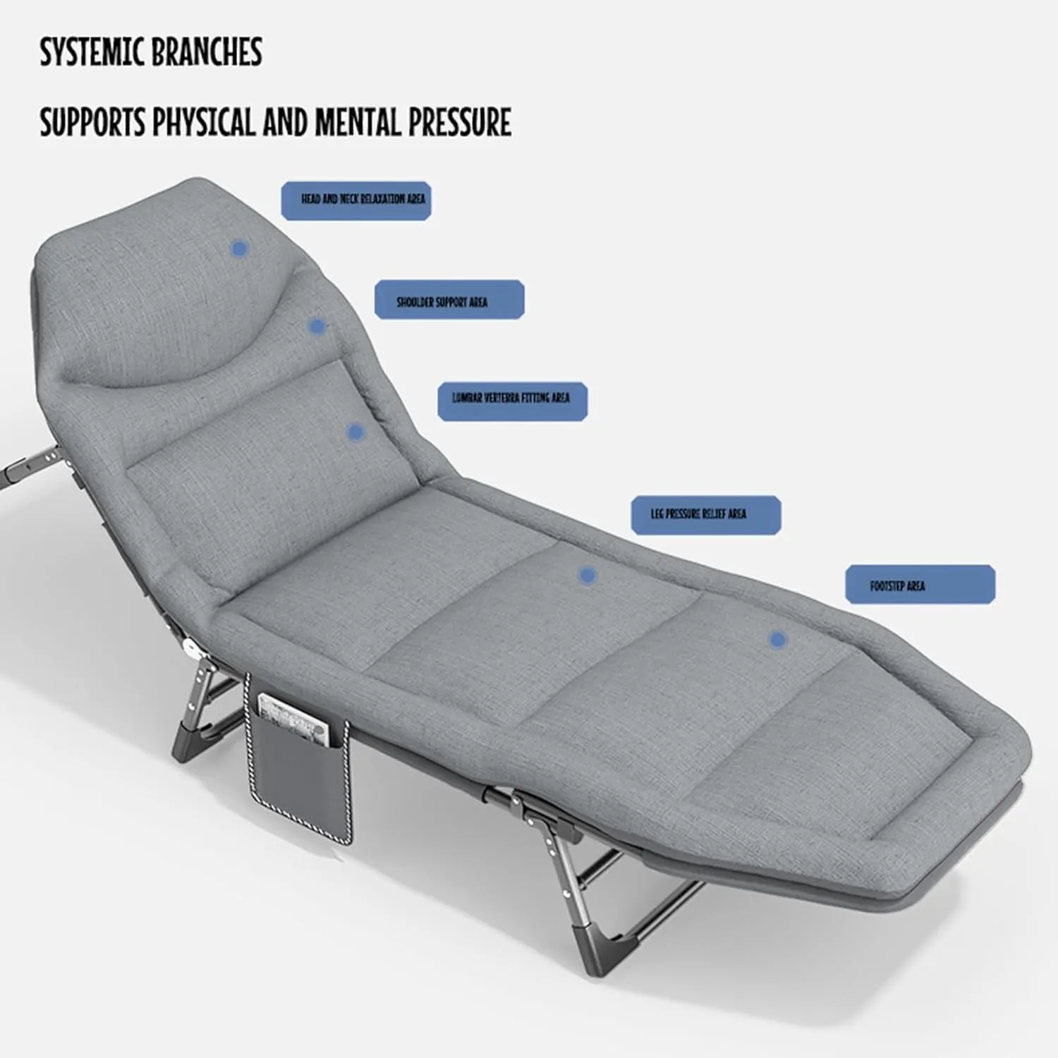Camping Cot – Portable Folding Outdoor Bed with 5-Position Adjustable Backrest – Ideal for Camping, Beach, Travel, and Home Office Lunch Breaks