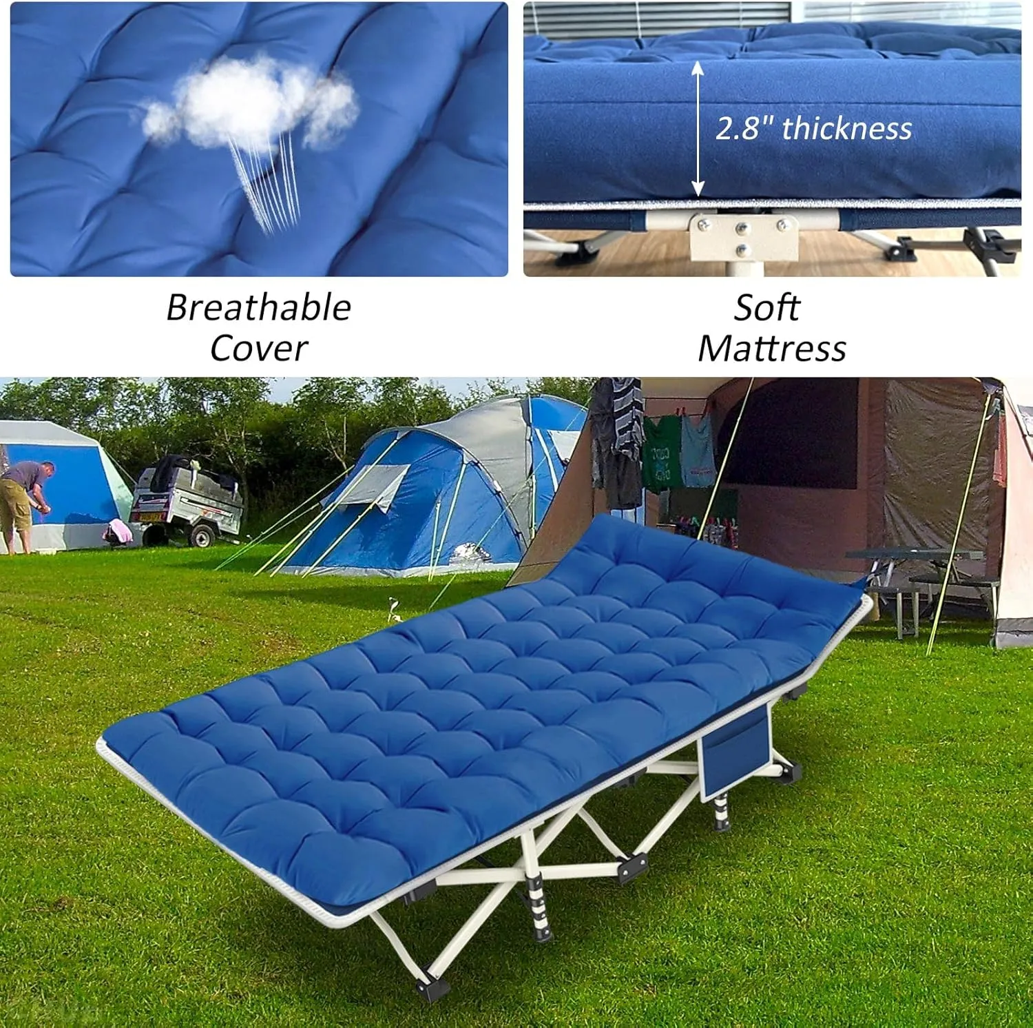 Camping Cot with Comfortable Mattress Cots for Sleeping Heavy Duty Folding Cot Camping Bed Portable Include Carry Bag for Home Travel Adults Vacation Outdoor