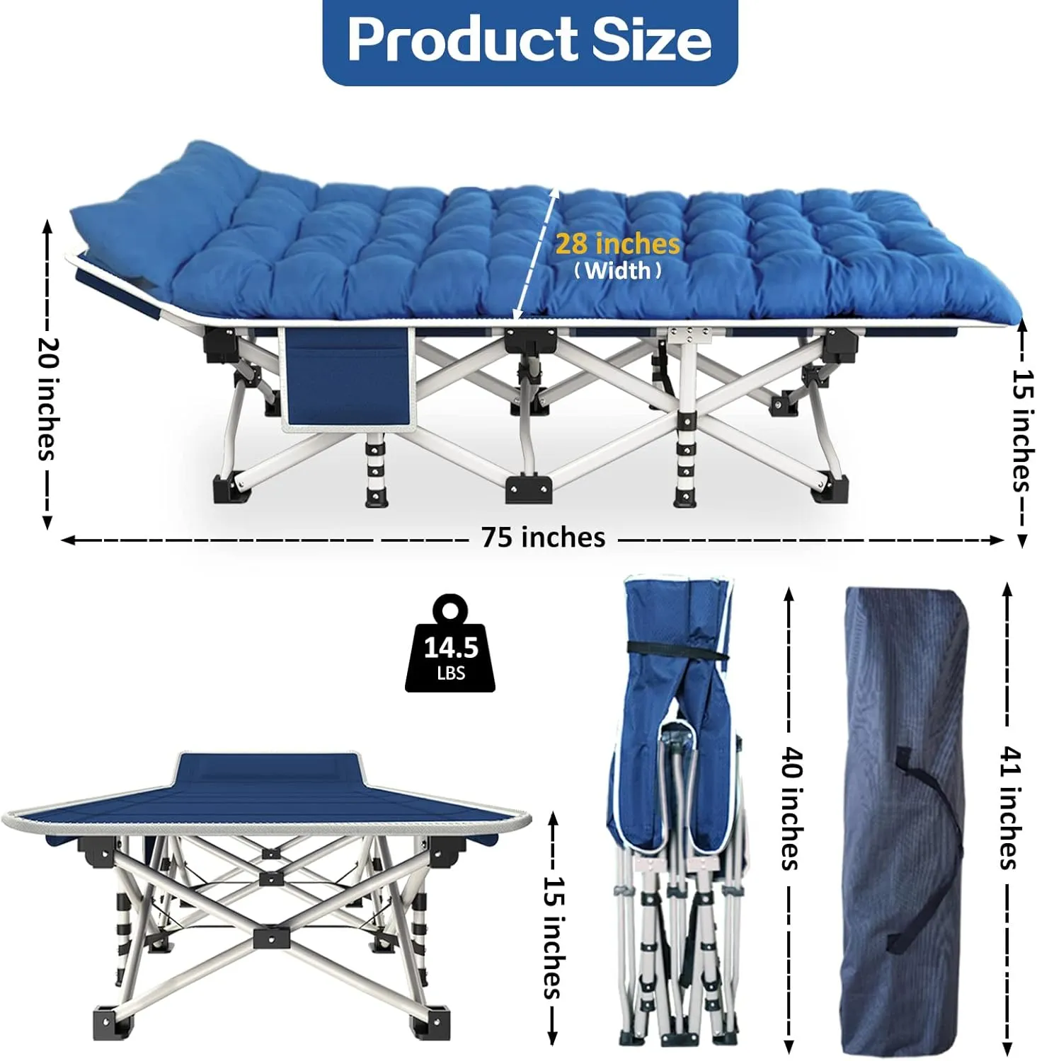 Camping Cot with Comfortable Mattress Cots for Sleeping Heavy Duty Folding Cot Camping Bed Portable Include Carry Bag for Home Travel Adults Vacation Outdoor