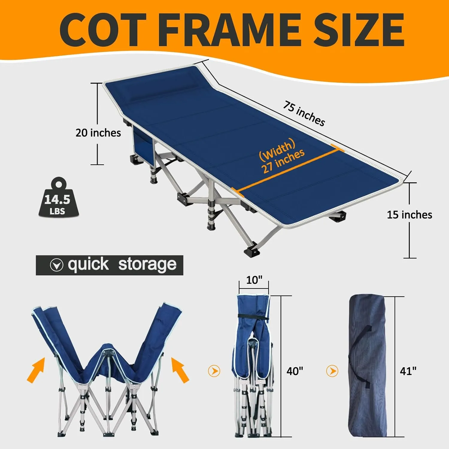 Camping Cot with Mattress Comfortable and Sturdy Load up to 450LB Cots for Sleeping Camping Bed Folding Cot with Carry Bag for Home Office Outdoor Vacation