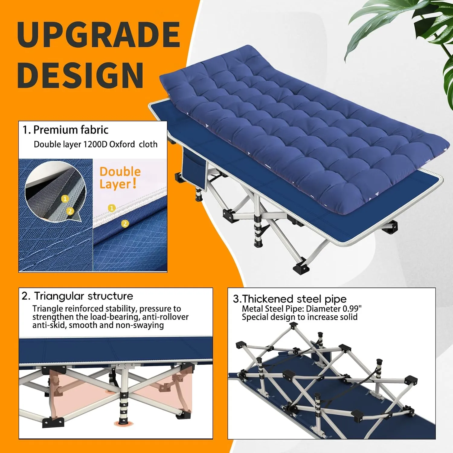 Camping Cot with Mattress Comfortable and Sturdy Load up to 450LB Cots for Sleeping Camping Bed Folding Cot with Carry Bag for Home Office Outdoor Vacation