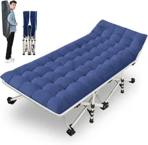 Camping Cot with Mattress Comfortable and Sturdy Load up to 450LB Cots for Sleeping Camping Bed Folding Cot with Carry Bag for Home Office Outdoor Vacation