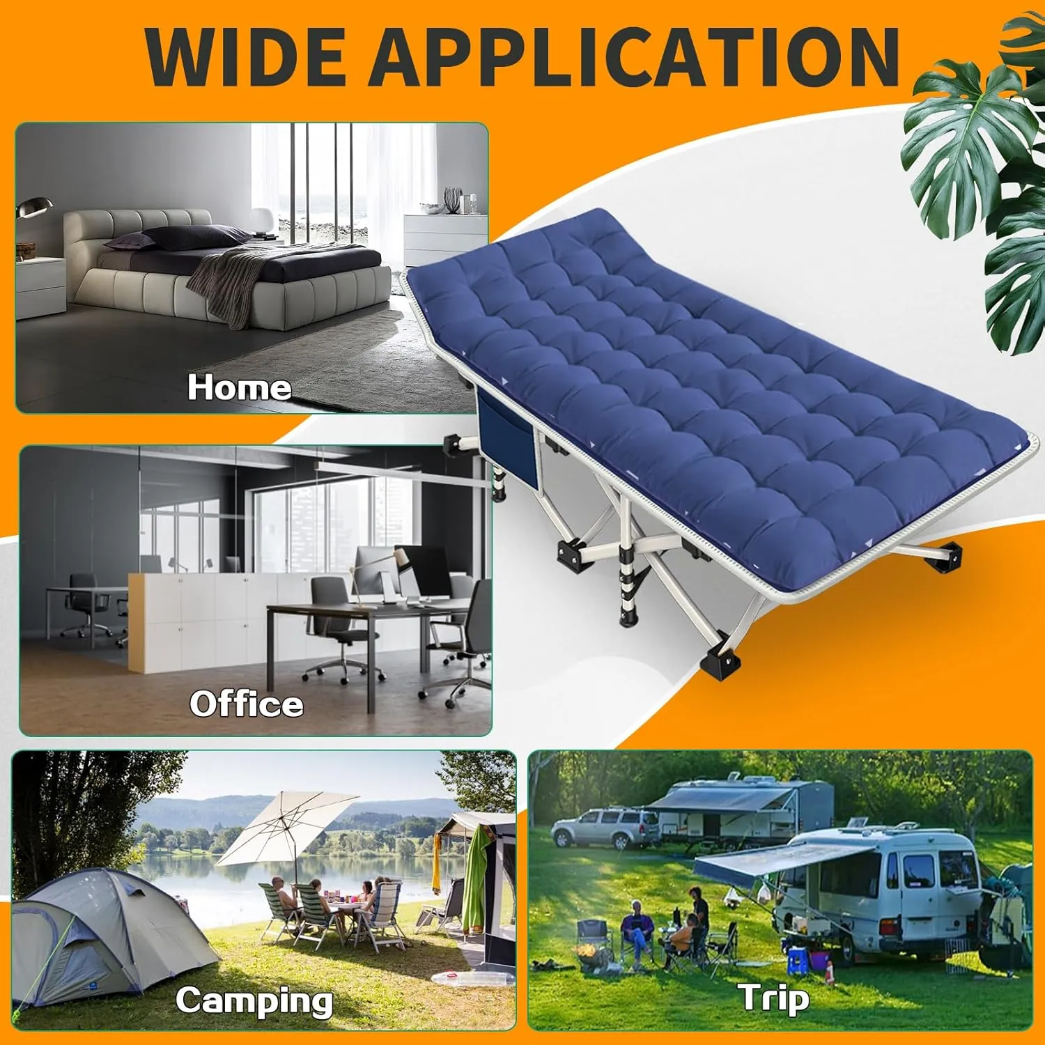 Camping Cot with Mattress Comfortable and Sturdy Load up to 450LB Cots for Sleeping Camping Bed Folding Cot with Carry Bag for Home Office Outdoor Vacation