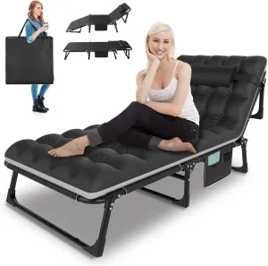 Camping Cot,5-Level Adjustable Portable Camping Cots for Adults，Bring Pillows and Cushions,440 lb Capacity Folding Cot,with Storage Bag for Home Office Nap Beach Pool Travel, Black