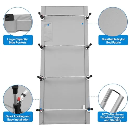 Camping Cot,Folding Cots Lever Lock Portable Lightweight Sleeping Camping Bed for Adults