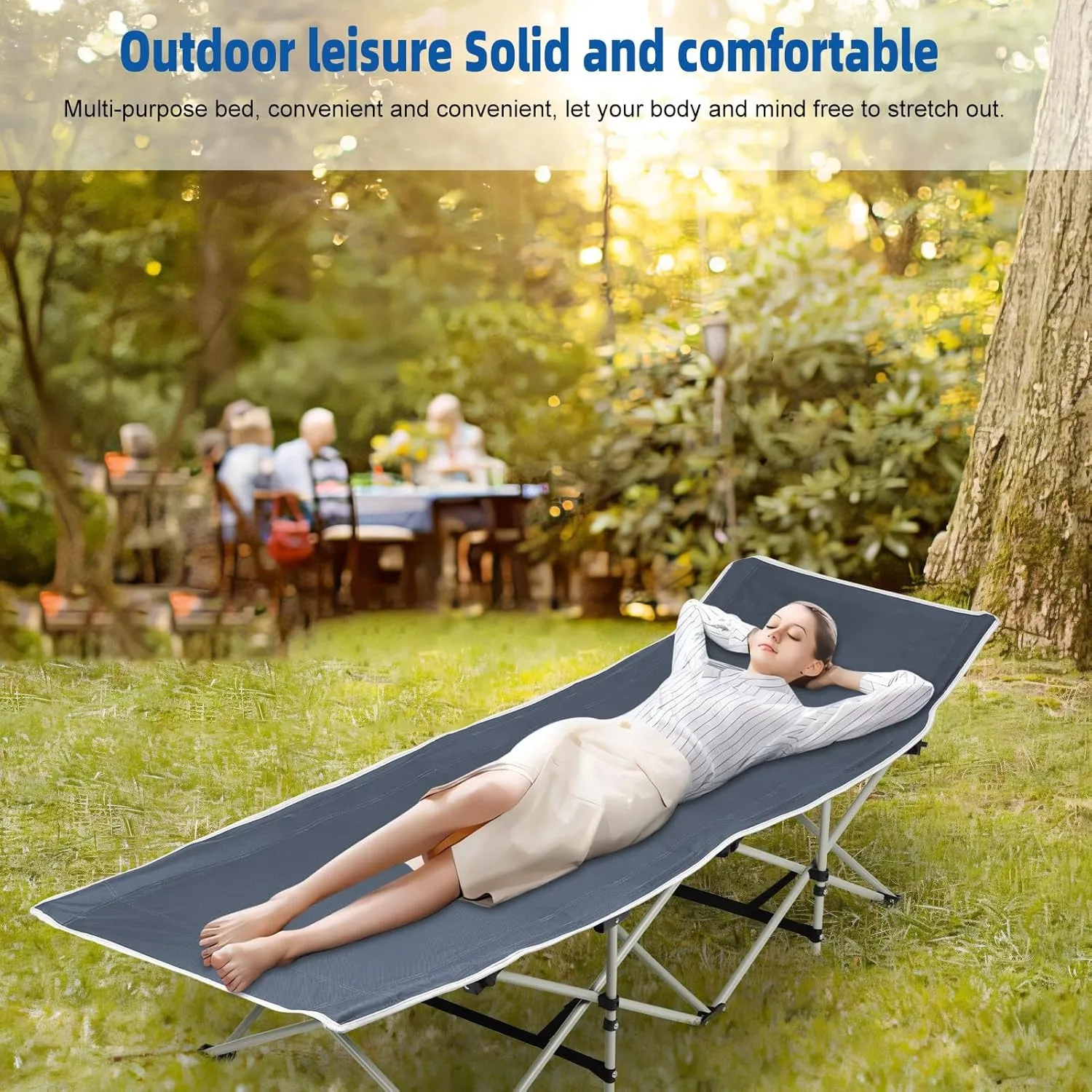 Camping Cots for Adults, 220 lbs Double Layer Oxford Heavy Duty Sleeping Cots for Adults, Portable Folding Cots for Sleeping, Lightweight, Stable, Durable, Gray Blue