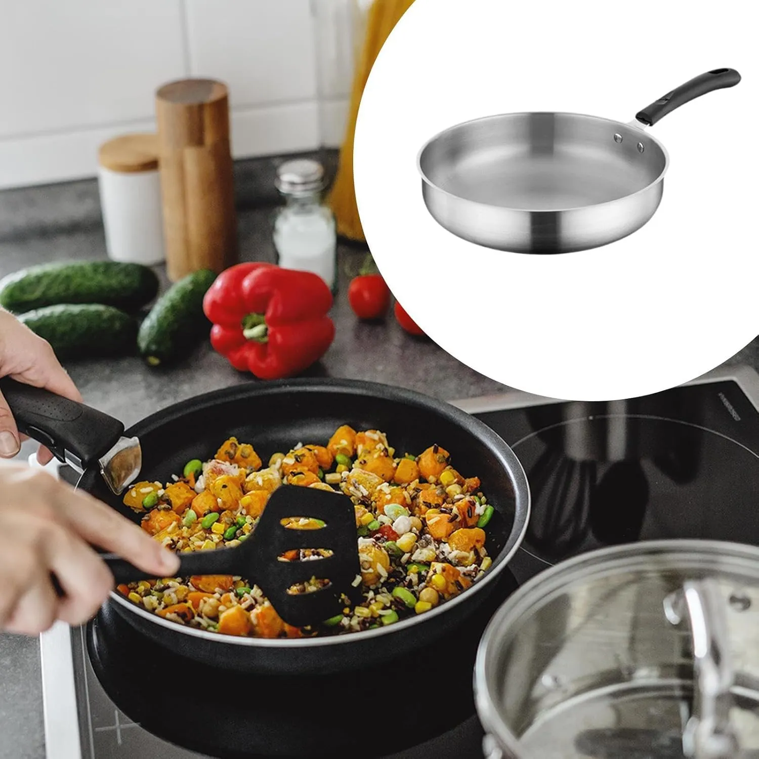 Camping Frying Pan Skillet Nonstick Gift with Handle Cooker Fast Heating Deep Fry Pan Flat Griddle for RV Outdoor Activities