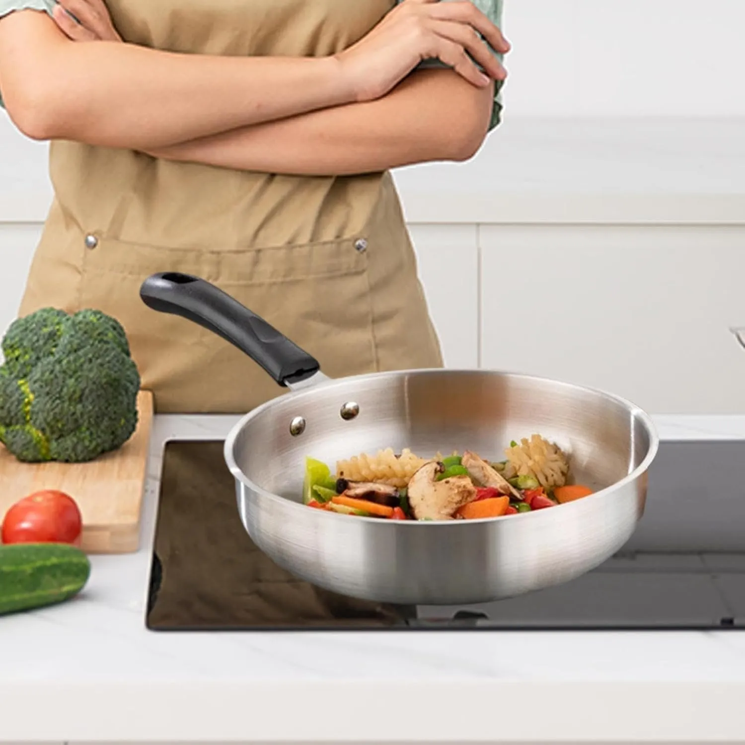 Camping Frying Pan Stainless Steel Nonstick Lightweight Gift Flat Griddle Skillet for Fishing Outdoor RV Cooking Hiking, 25.2cm