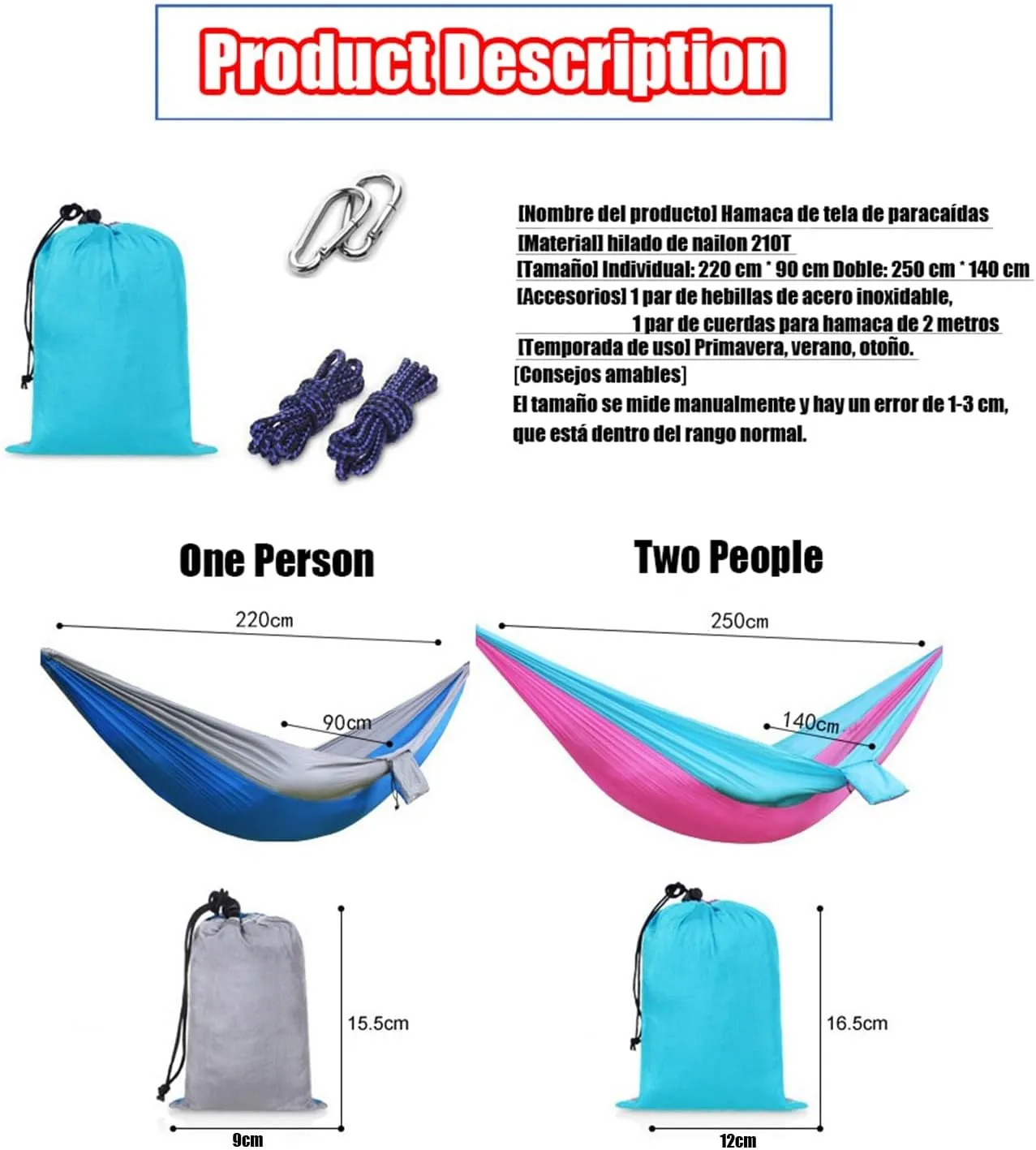 Camping Hammock 210T Nylon Breathable Hammock Tent with Tree Straps & Aluminum Alloy Carabiners Travel Hammock Quick Drying for Hiking Backpacking Garden (Color : C, Size : 250x140cm)