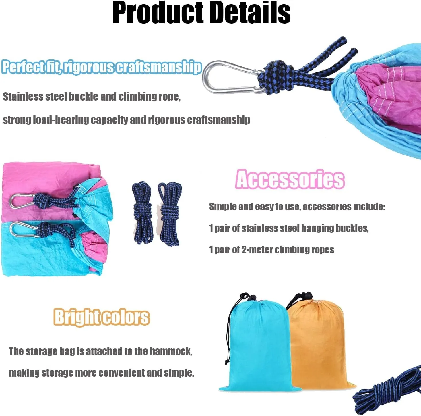 Camping Hammock 210T Nylon Breathable Hammock Tent with Tree Straps & Aluminum Alloy Carabiners Travel Hammock Quick Drying for Hiking Backpacking Garden (Color : C, Size : 250x140cm)