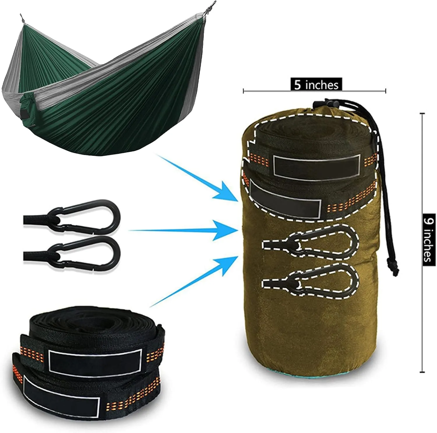 Camping Hammock Double & Single Portable Hammocks with 2 Hanging Straps Lightweight Nylon Parachute Hammocks for Backyard Travel Outside Hiking(118x79inch,Green)