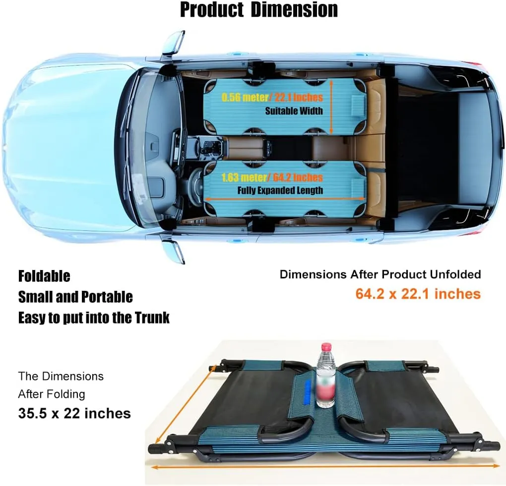 Car Travel Bed, Non-Inflatable Cushion, Universal Car Rear Seat Folding Travel Bed, Co-Pilot Office Outdoor Camping Bed (Blue, 134 * 84 * 32cm, Short Full)